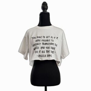 Angela Davis Quote Screen Printed on Large White Pretty Little Thing Boxy Crop